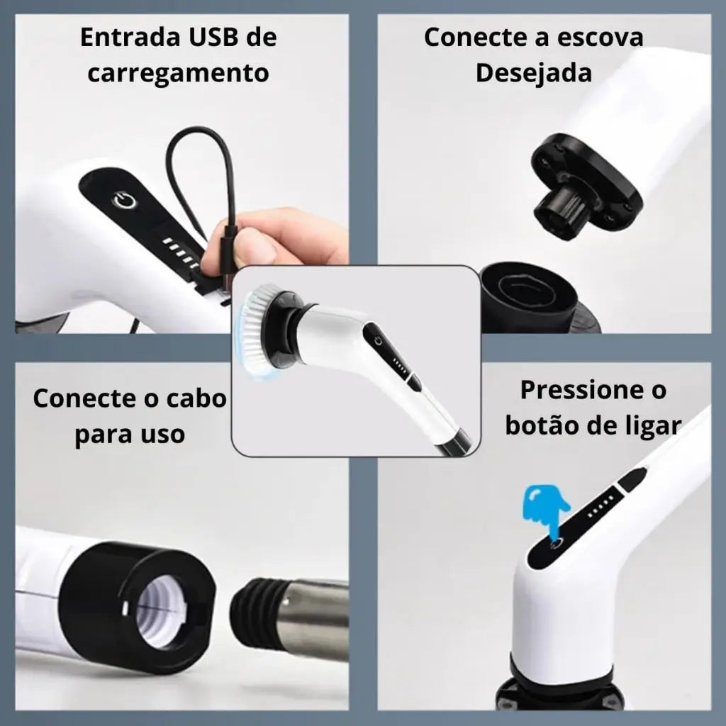 Escova de Limpeza Multifuncional Doméstica Sem Fio - Luxo Premium