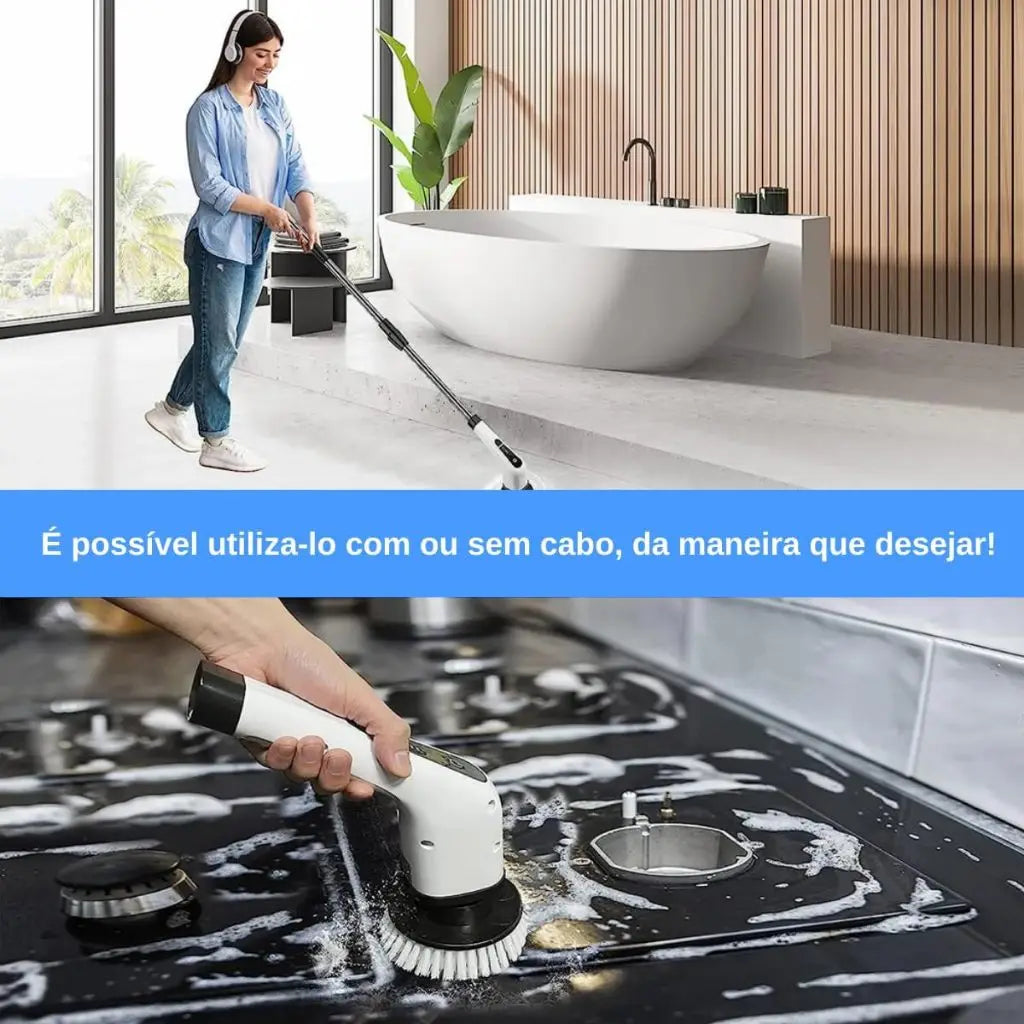 Escova de Limpeza Multifuncional Doméstica Sem Fio - Luxo Premium