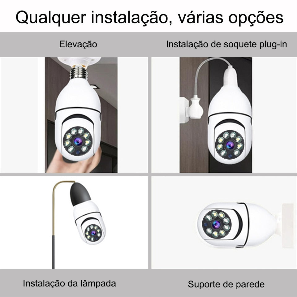 Lâmpada Câmera 5G Wi-Fi, E27 , visão panoramica- Luxo Premium