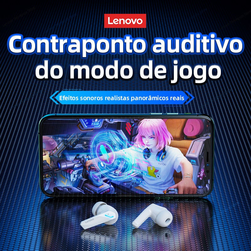 Fone de Ouvido Lenovo GM2 Pro sem Fio com Microfone, Bluetooth 5.3- Luxo Premium